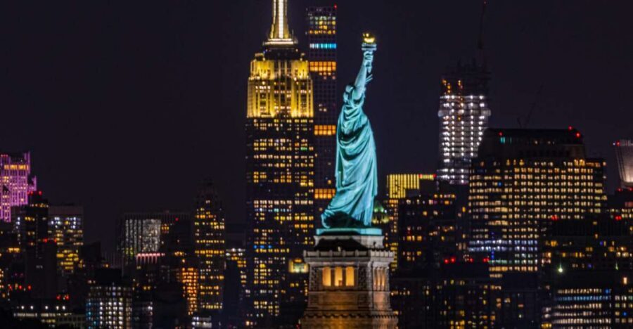 New York City Night Skyline Tour by Helicopter - New Jersey afterglow: American Dream, MetLife Stadium, and Newark Airport