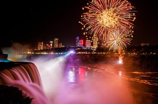Niagara Falls Evening Illumination Tour with Maid Boat Ride - Horseshoe Falls at dusk: where the colors start to hit
