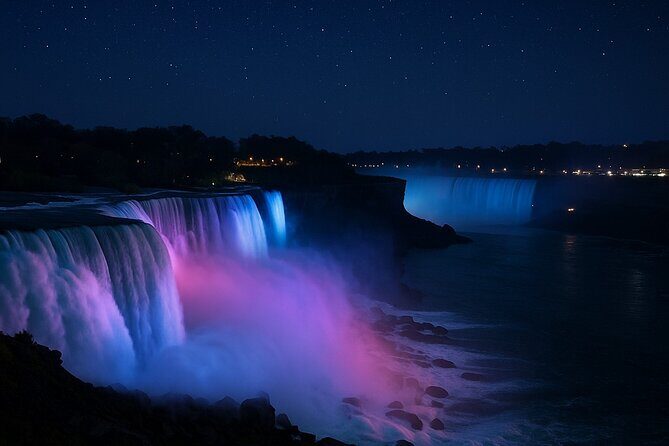 Niagara Falls Nightlight Experience with Fireworks (USA Side) - Luna Island Closeness: Bridal Veil and Great American Falls Up Close