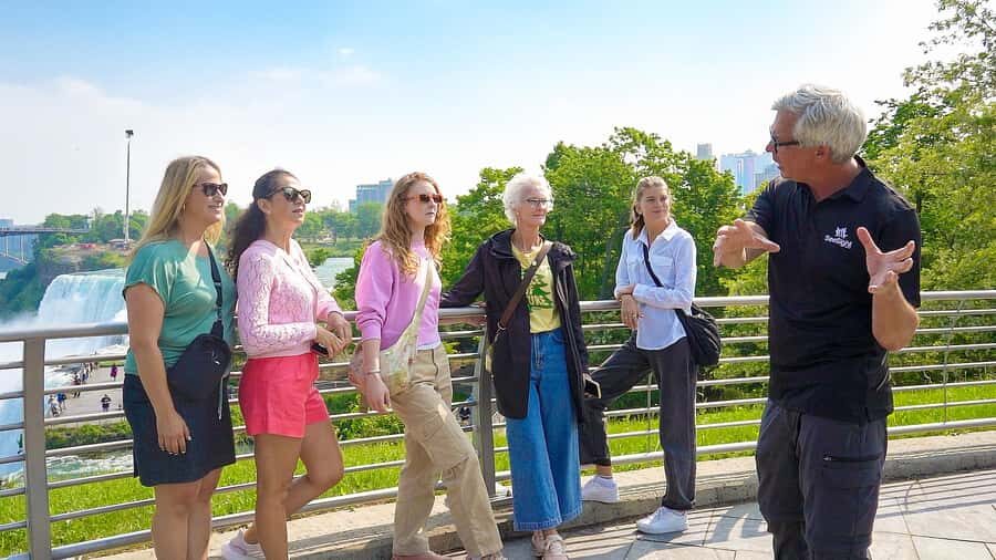 Niagara Falls USA Highlights Tour with Cave of the Winds - Crossing Luna Island for views and a guided start