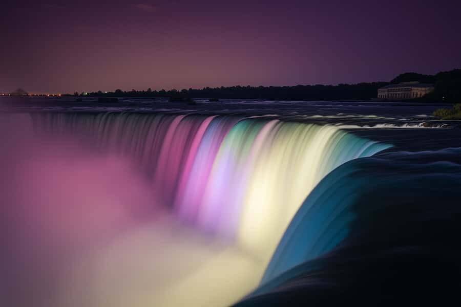 Niagara Falls, USA: Nightlight Experience with Fireworks - Goat Island after dark: the classic best-view stop