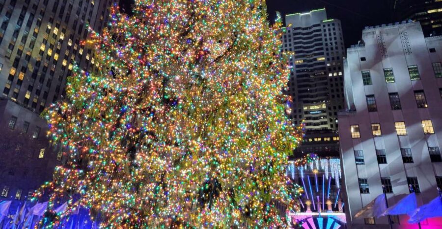 NYC: Holiday Lights Guided Bus Tour - Seaport area and the Brooklyn Bridge at night